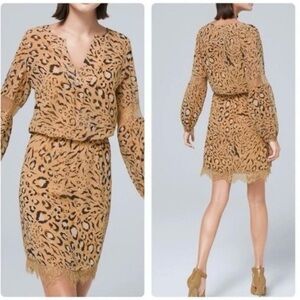 WHBM LS Soft Blouson Leopard Print Dress | Size 4 | NWT